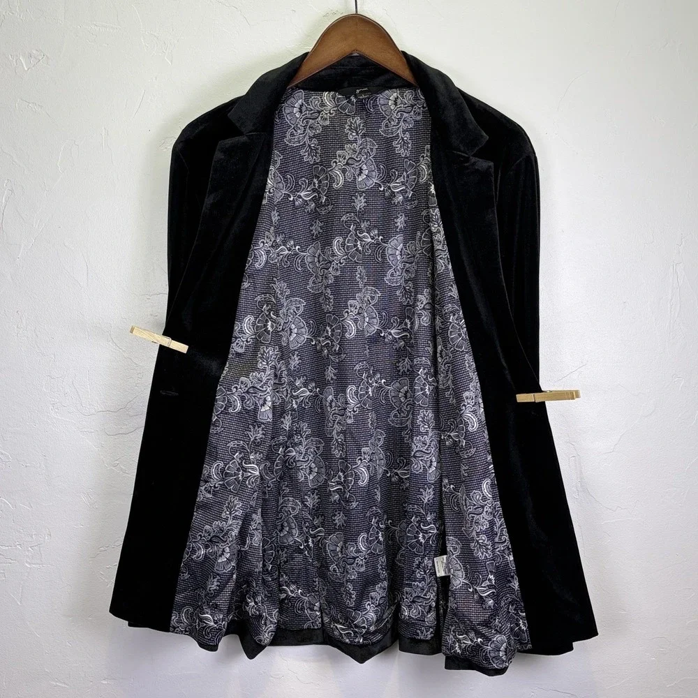 GNW NWT Woman's Velvet Velour Blazer Jacket Size‎ L Black Event Elegant Classy